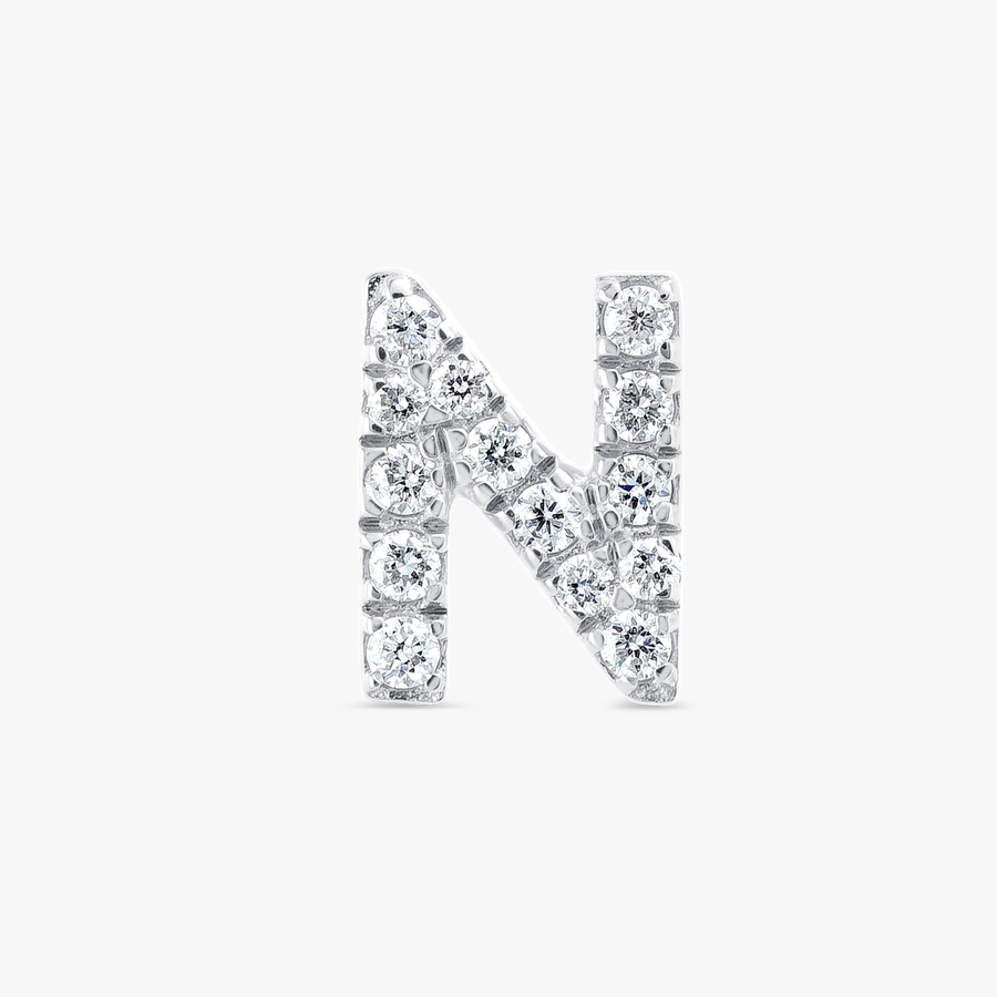 N Letter Lab-Grown Diamond Single Stud Earring White Gold