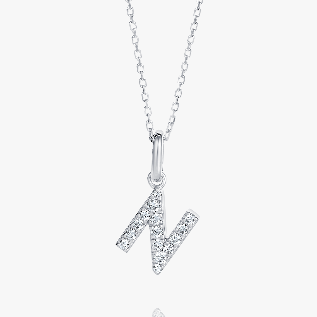 N Letter Lab-Grown Diamond Pendant White Gold