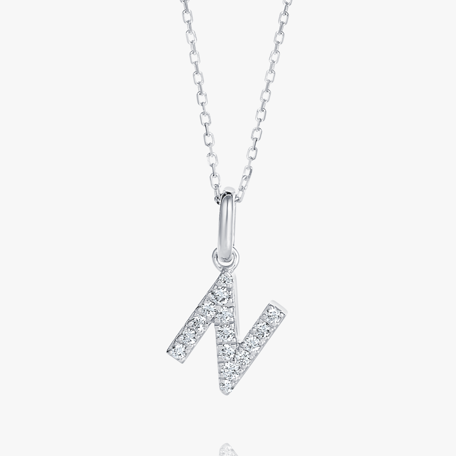 N Letter Lab-Grown Diamond Pendant White Gold
