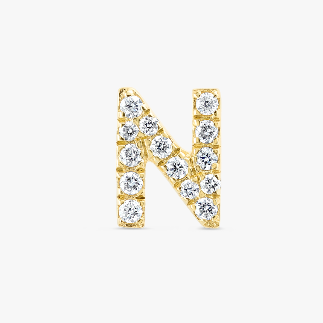 N Letter Lab-Grown Diamond Single Stud Earring Yellow Gold
