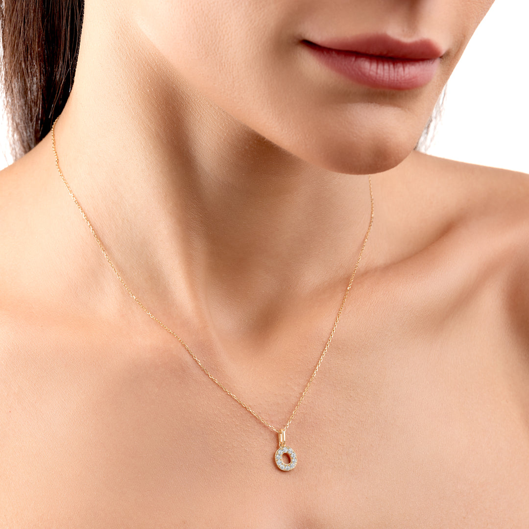 O Letter Lab-Grown Diamond Pendant Yellow Gold