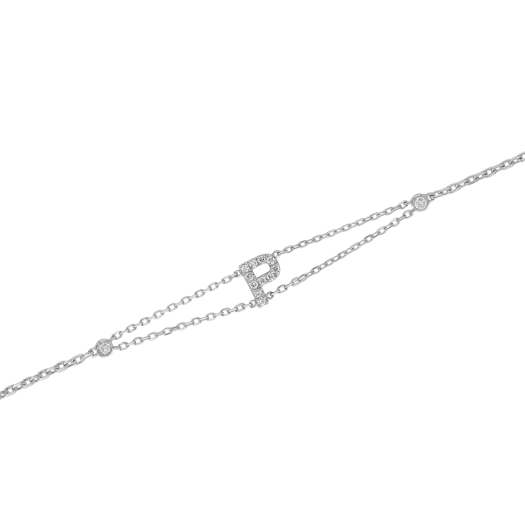 Lab-Grown Diamond Letter Bracelet White Gold - P