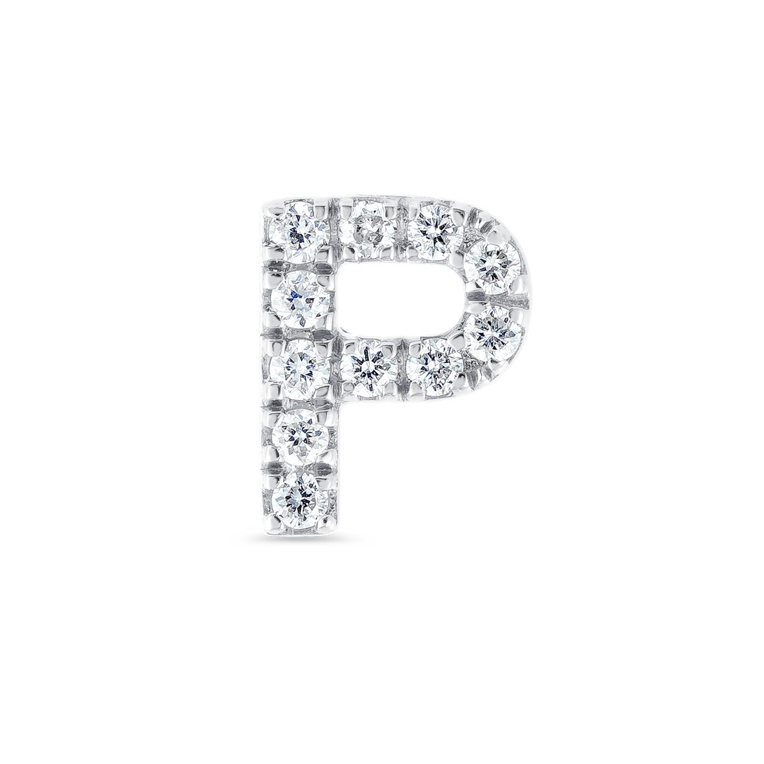 P Letter Lab-Grown Diamond Single Stud Earring White Gold