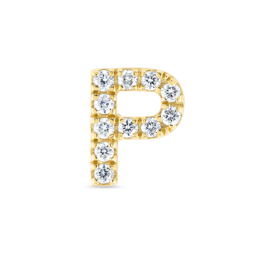 P Letter Lab-Grown Diamond Single Stud Earring Yellow Gold