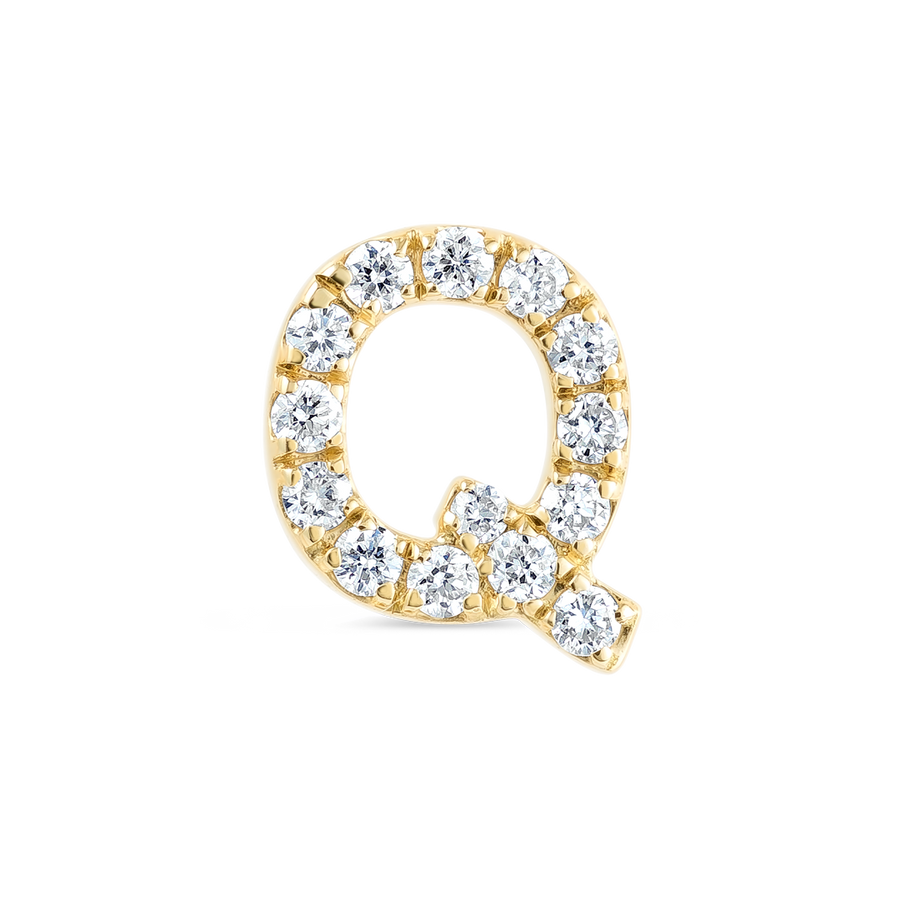 Q Letter Lab-Grown Diamond Single Stud Earring Yellow Gold