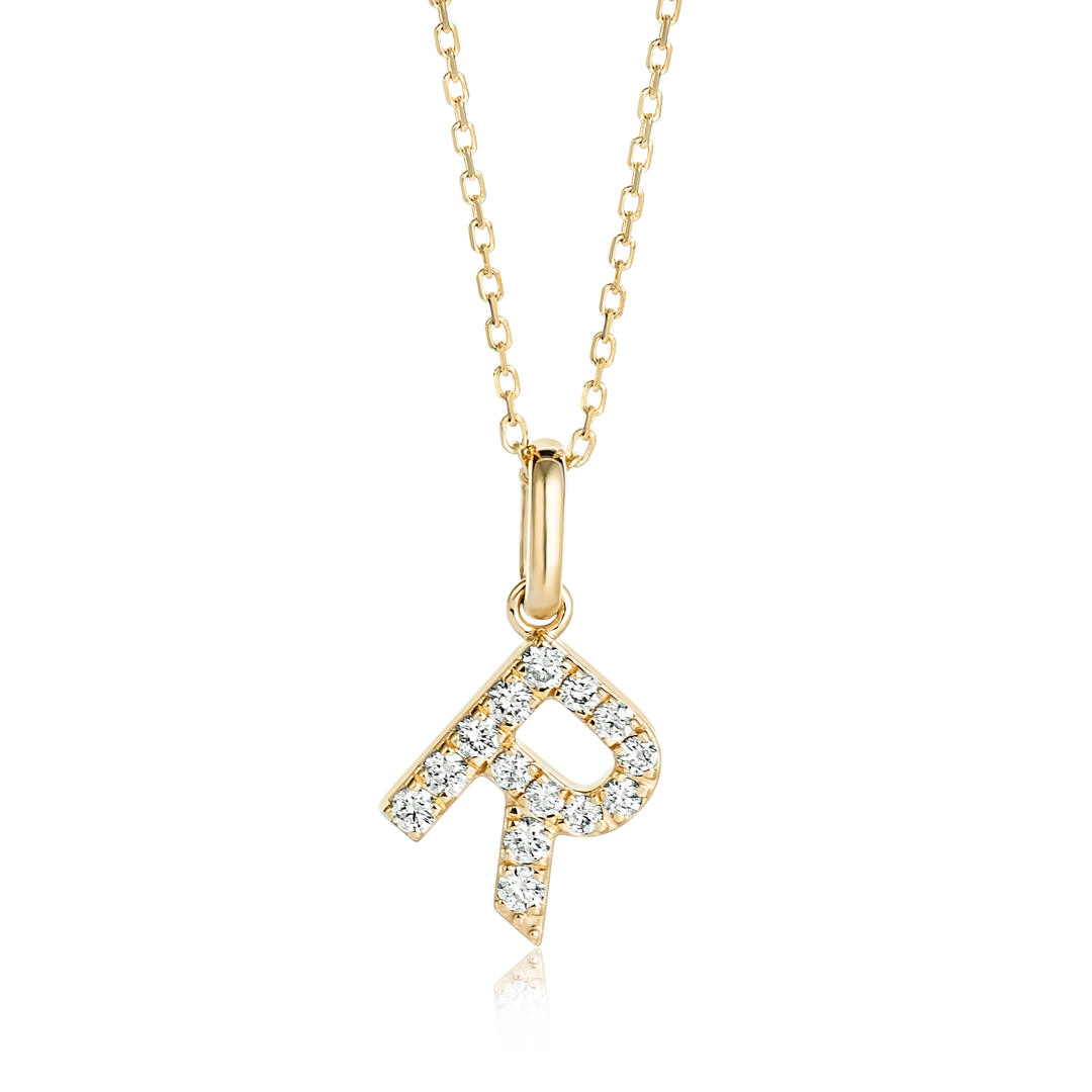 R Letter Lab-Grown Diamond Pendant Yellow Gold