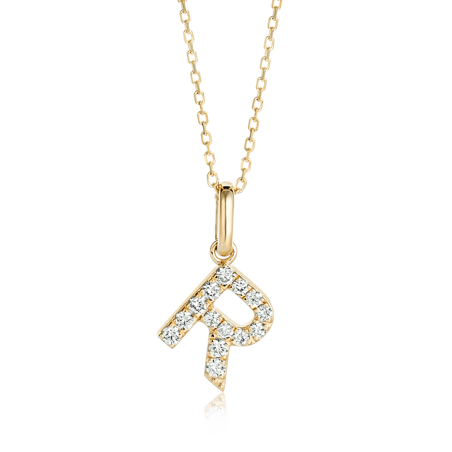 R Letter Lab-Grown Diamond Pendant Yellow Gold