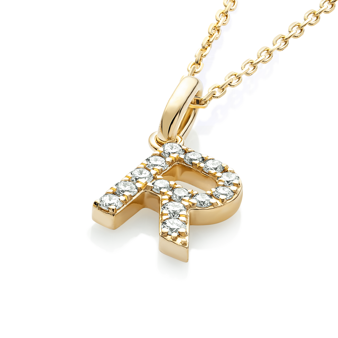 R Letter Lab-Grown Diamond Pendant Yellow Gold