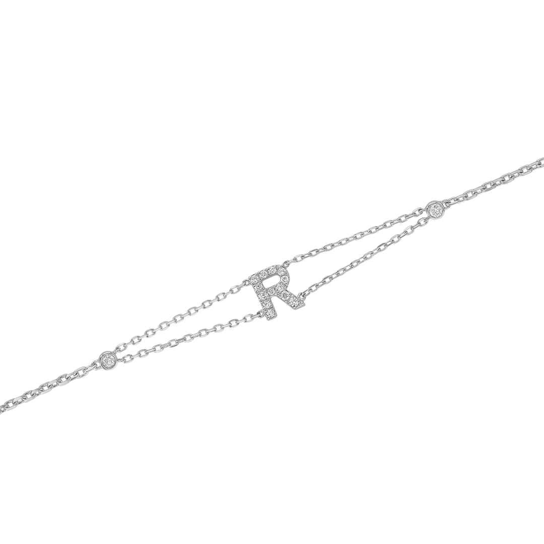 Lab-Grown Diamond Letter Bracelet White Gold - R