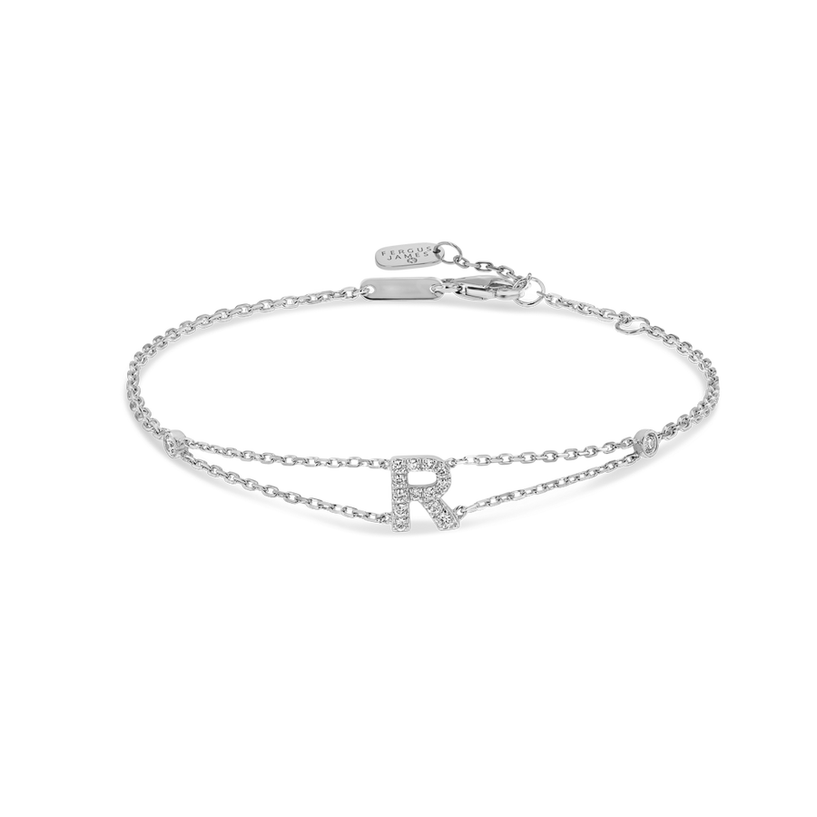 Natural Diamond Letter Bracelet White Gold - R