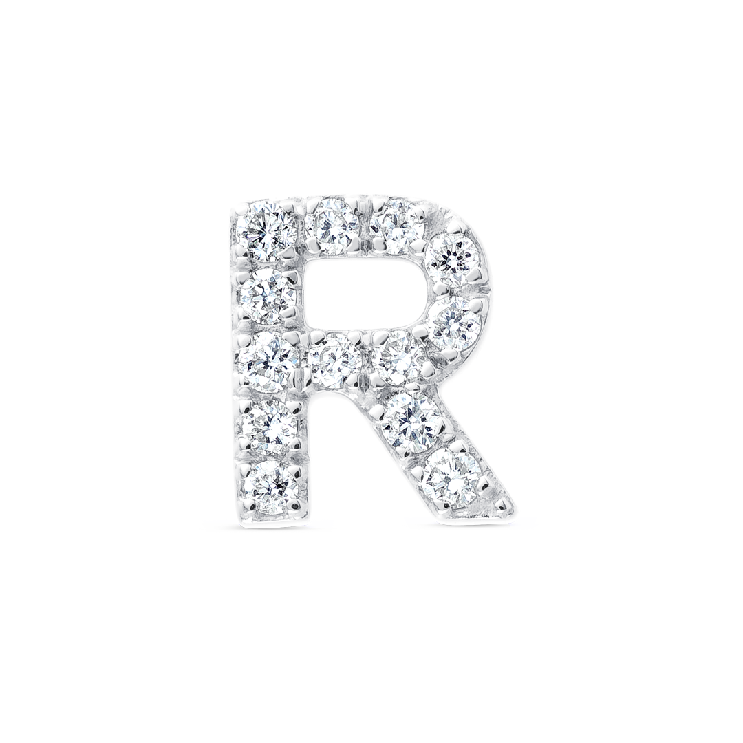 R Letter Lab-Grown Diamond Single Stud Earring White Gold