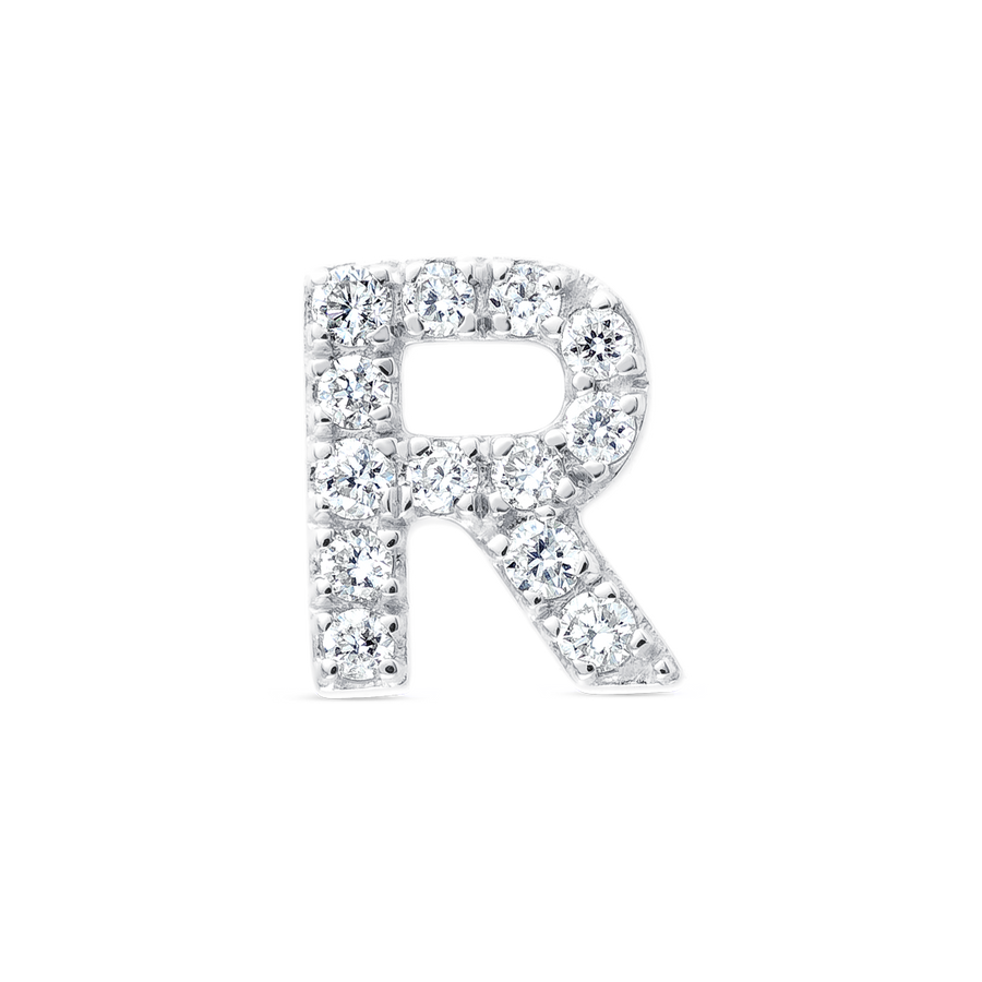 R Letter Lab-Grown Diamond Single Stud Earring White Gold