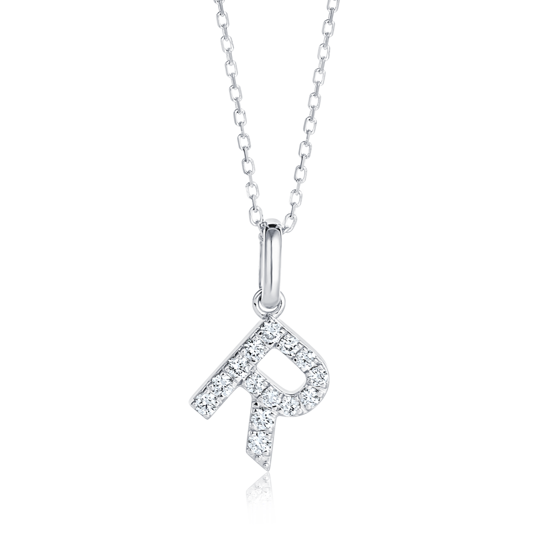 R Letter Lab-Grown Diamond Pendant White Gold