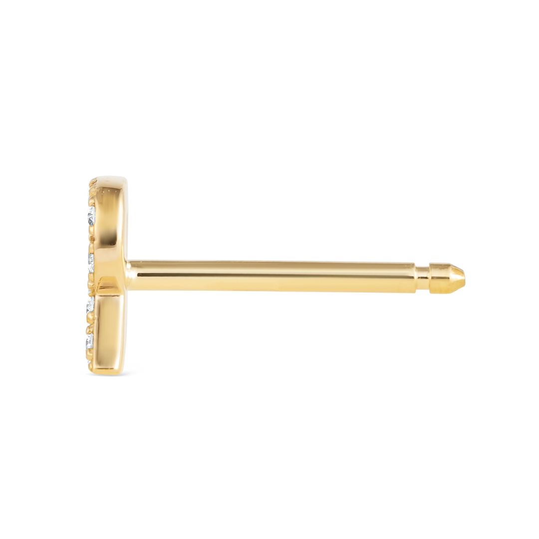 R Letter Lab-Grown Diamond Single Stud Earring Yellow Gold