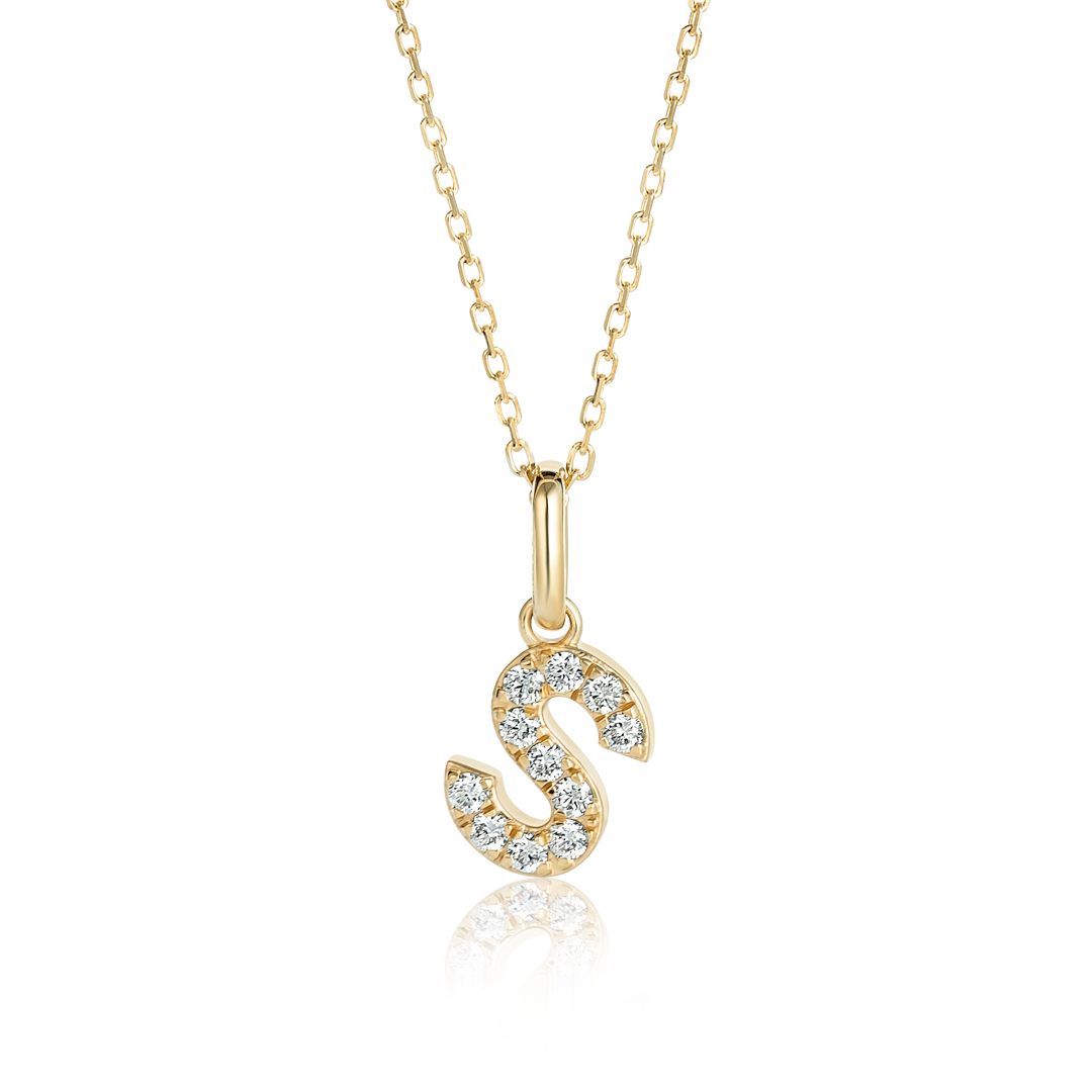 S Letter Lab-Grown Diamond Pendant Yellow Gold