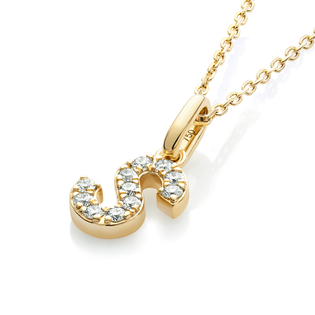 S Letter Lab-Grown Diamond Pendant Yellow Gold