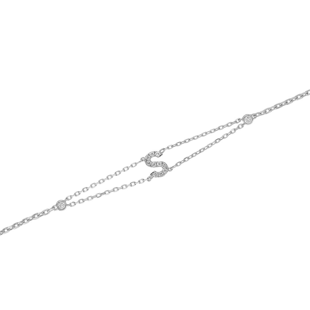 Lab-Grown Diamond Letter Bracelet White Gold - S