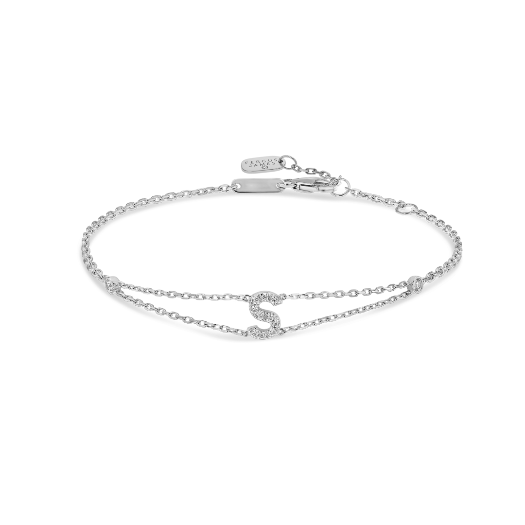 Lab-Grown Diamond Letter Bracelet White Gold - S