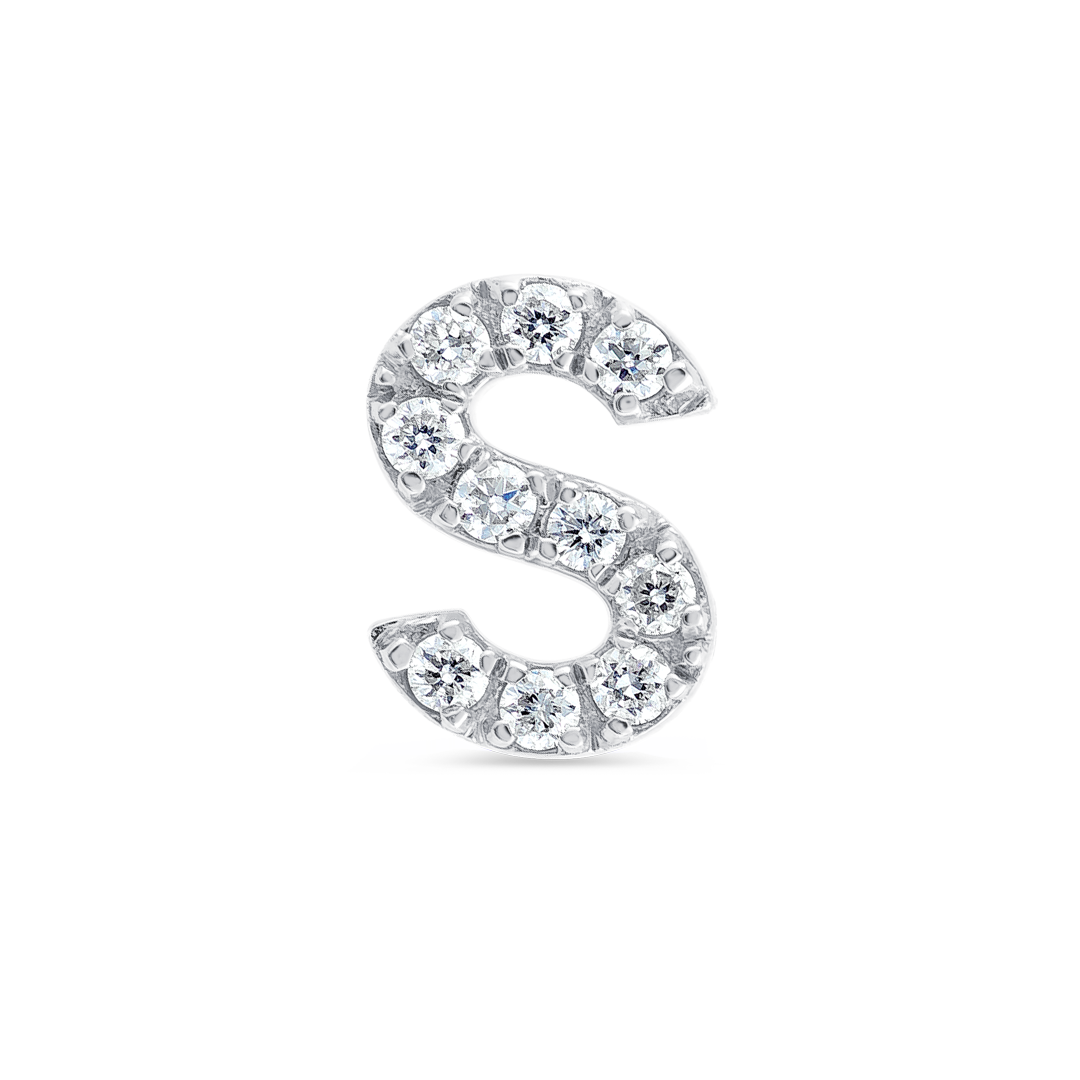 S Letter Lab-Grown Diamond Single Stud Earring White Gold