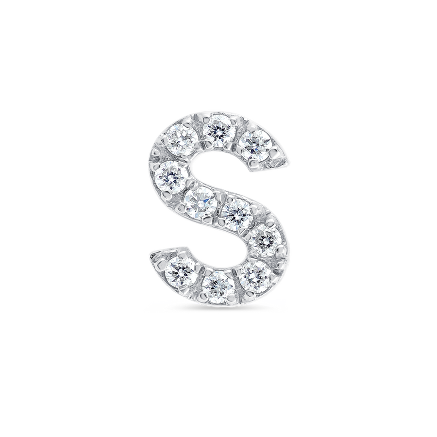 S Letter Lab-Grown Diamond Single Stud Earring White Gold