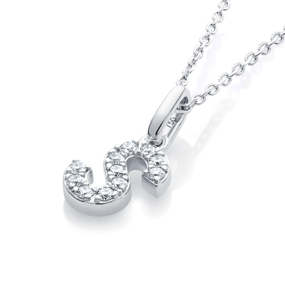 S Letter Lab-Grown Diamond Pendant White Gold