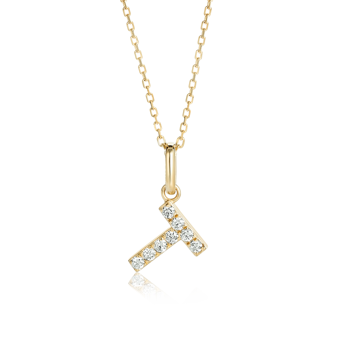 T Letter Lab-Grown Diamond Pendant Yellow Gold