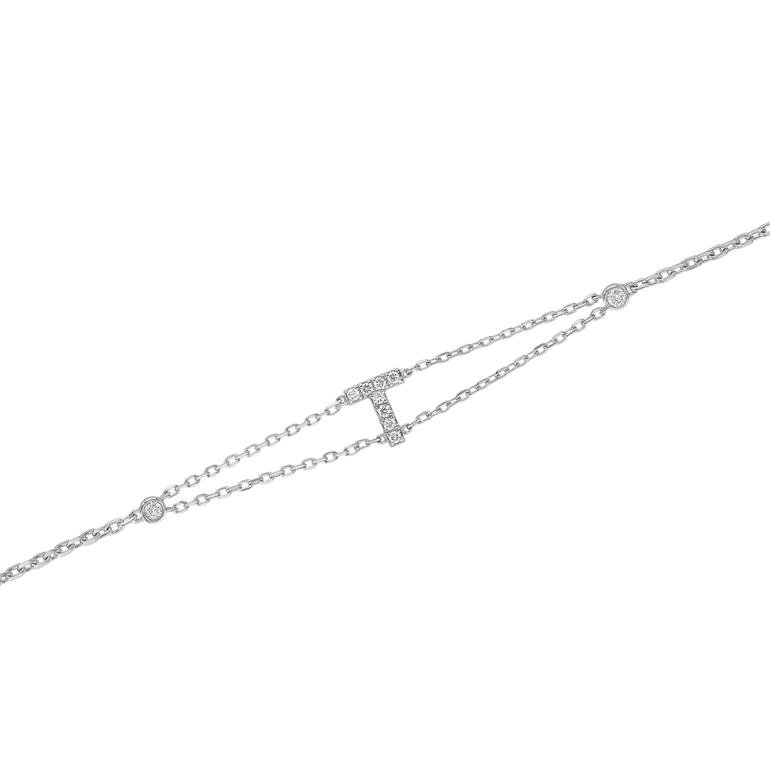 Lab-Grown Diamond Letter Bracelet White Gold - T