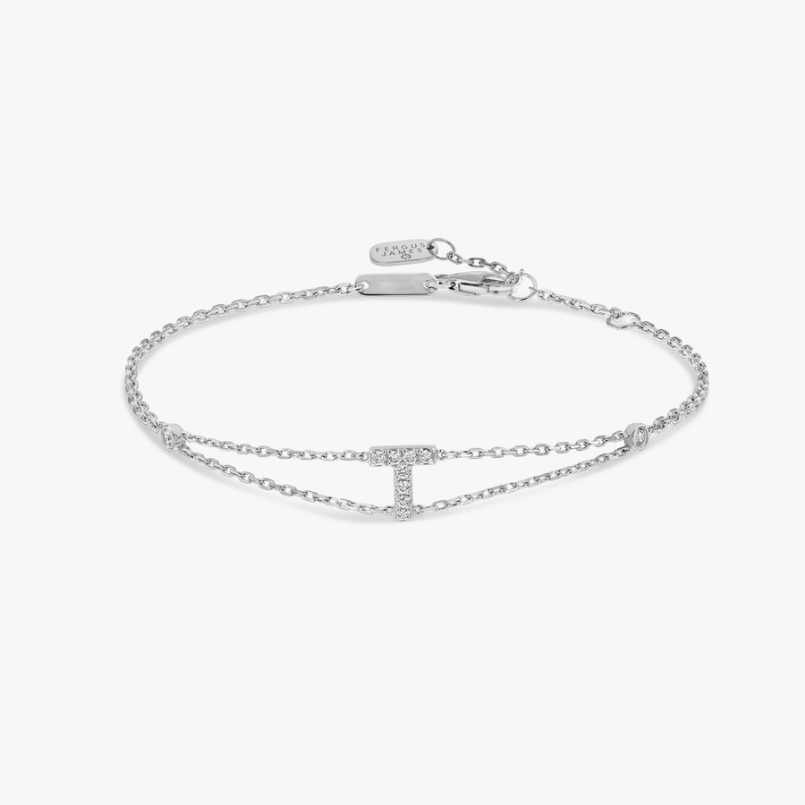 Lab-Grown Diamond Letter Bracelet White Gold - T