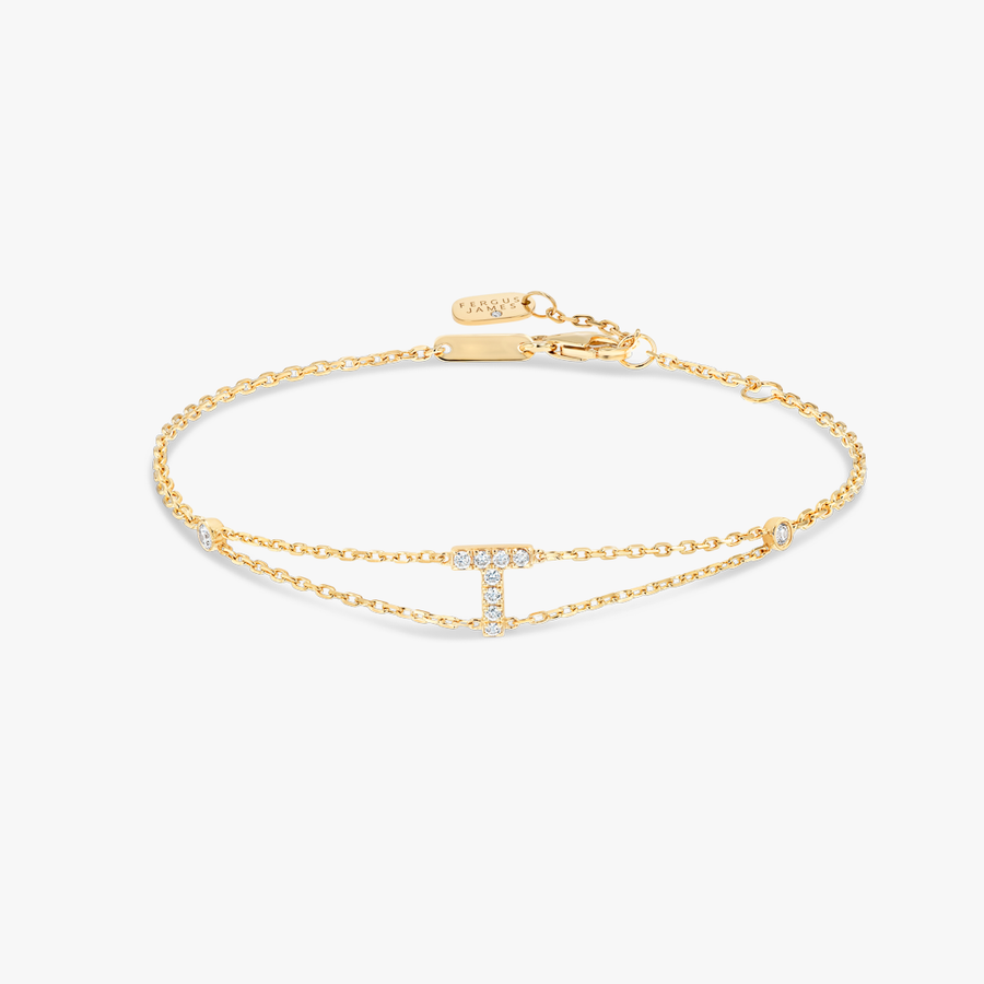 Lab-Grown Diamond Letter Bracelet Yellow Gold - T