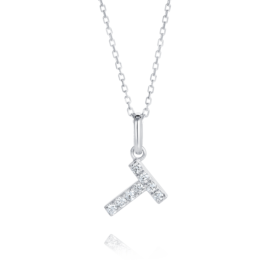 T Letter Lab-Grown Diamond Pendant White Gold