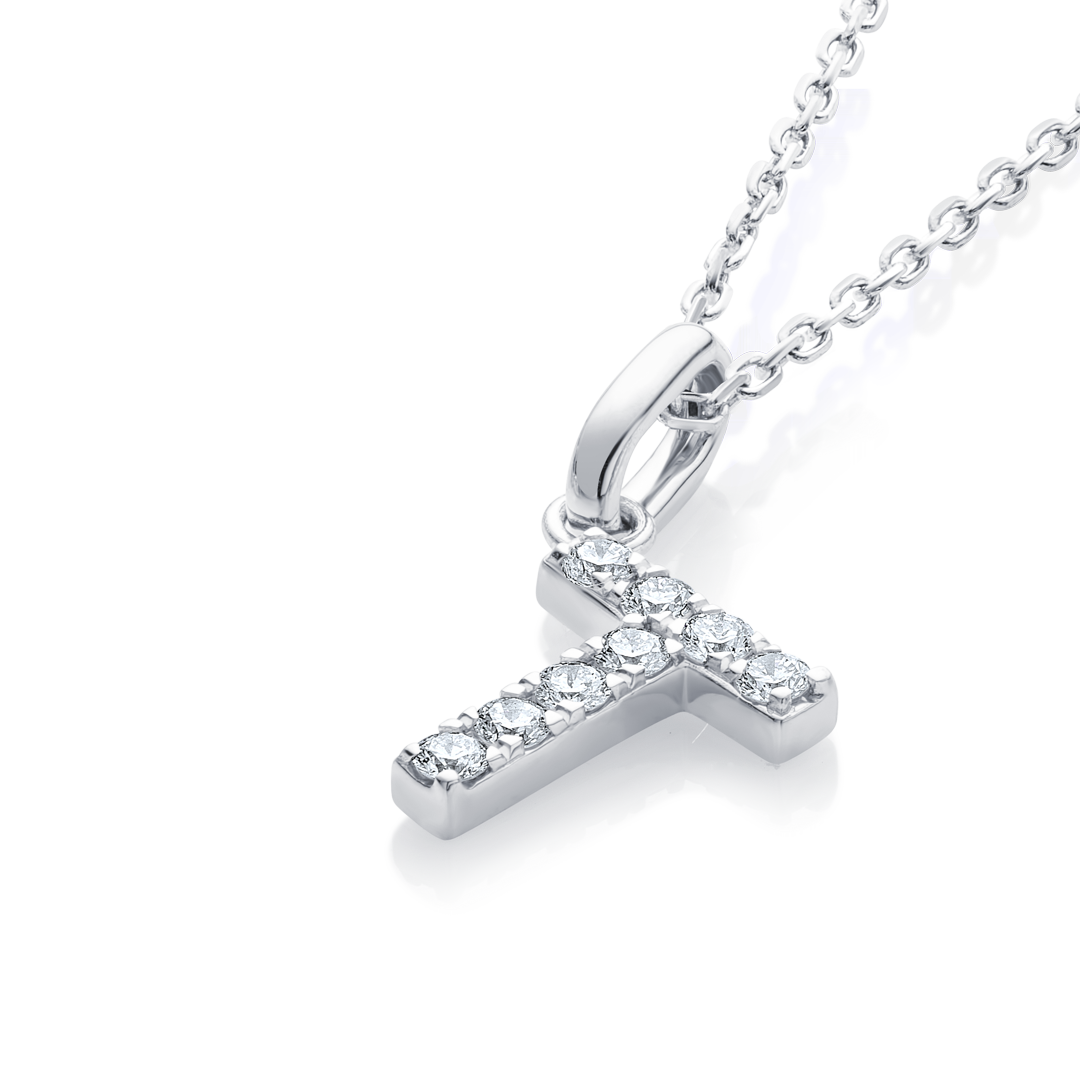 T Letter Lab-Grown Diamond Pendant White Gold