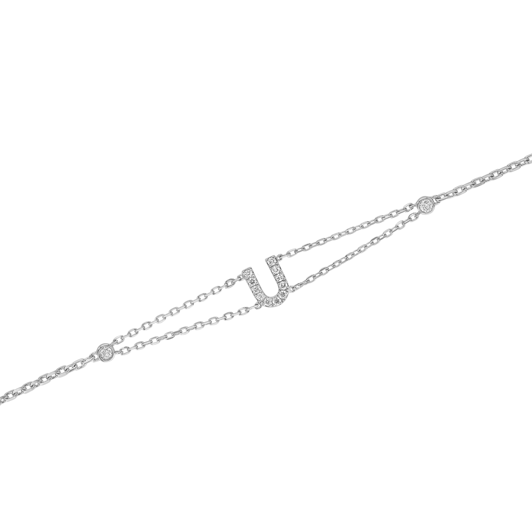 Lab-Grown Diamond Letter Bracelet White Gold - U