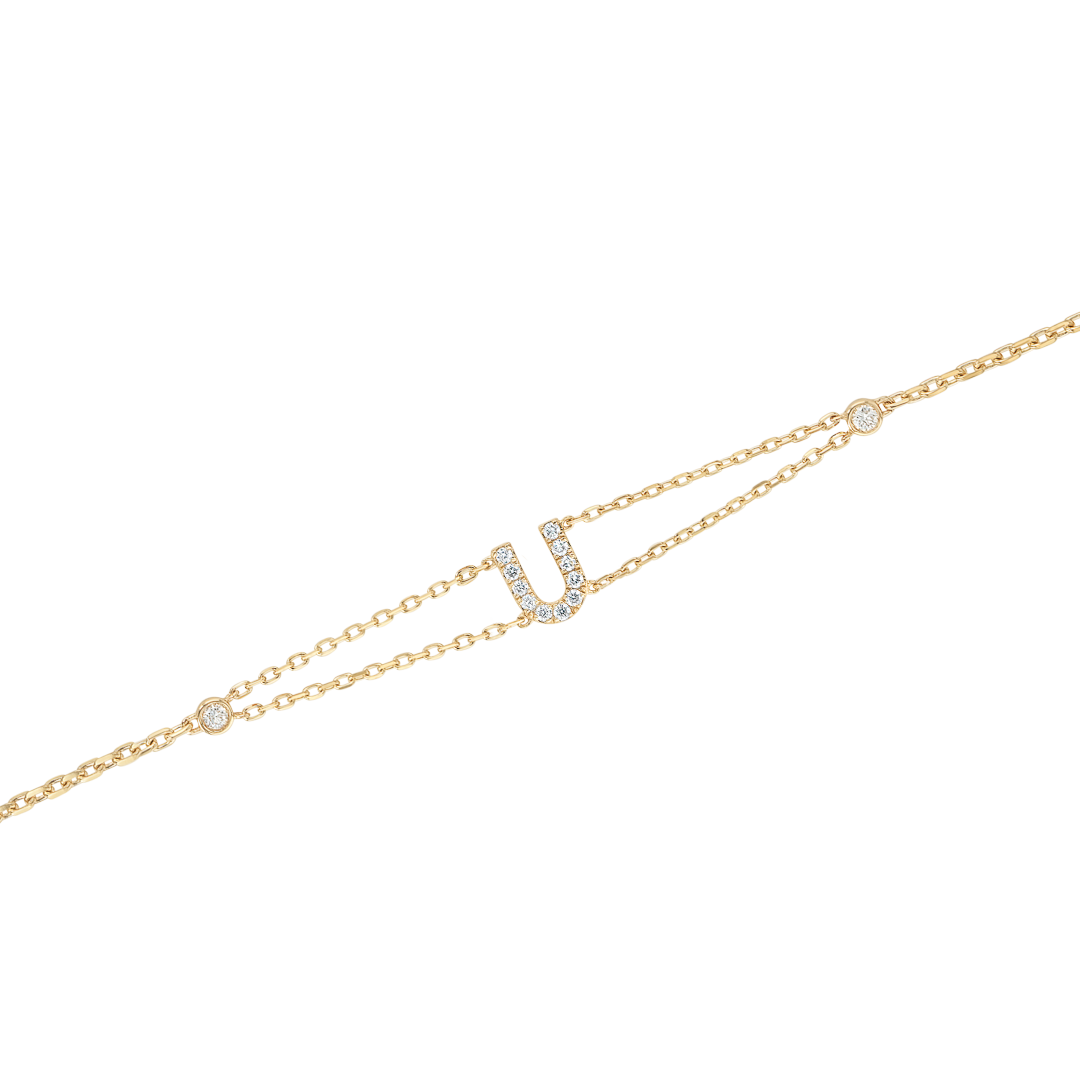 Lab-Grown Diamond Letter Bracelet Yellow Gold - U