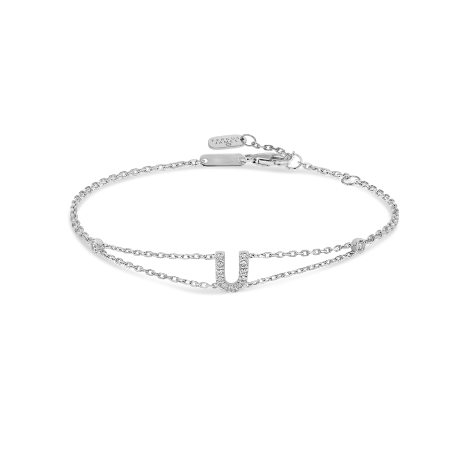 Natural Diamond Letter Bracelet White Gold - U