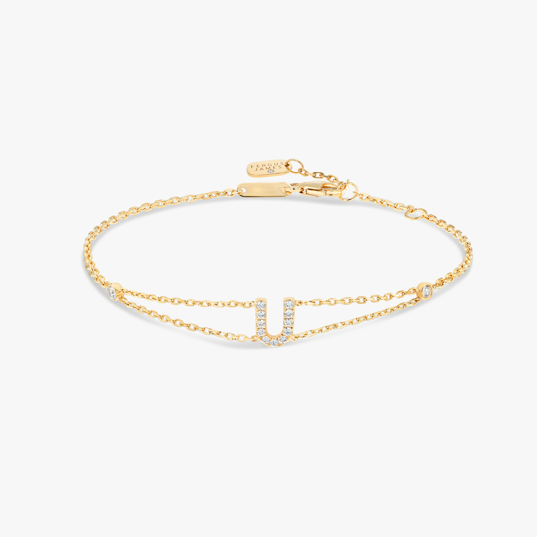 Lab-Grown Diamond Letter Bracelet Yellow Gold - U