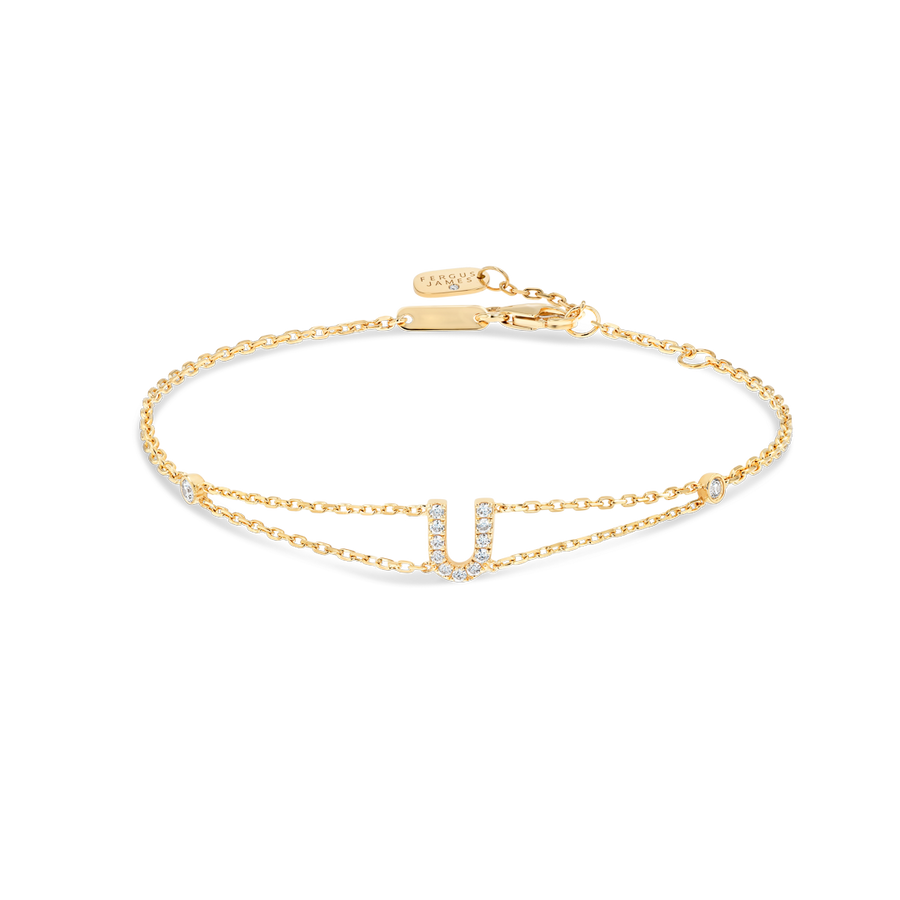 Natural Diamond Letter Bracelet Yellow Gold - U