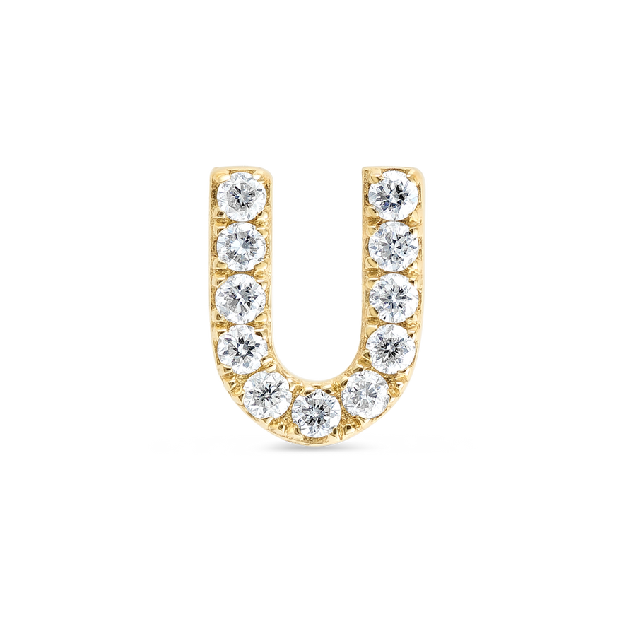 U Letter Lab-Grown Diamond Single Stud Earring Yellow Gold