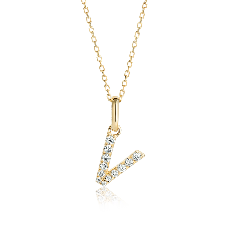 V Letter Lab-Grown Diamond Pendant Yellow Gold