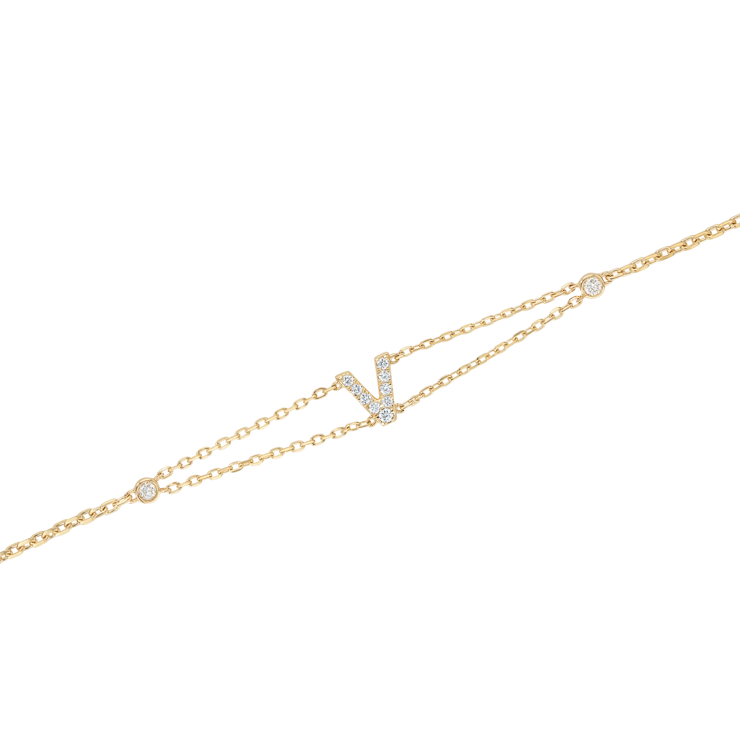 Lab-Grown Diamond Letter Bracelet White Gold - V