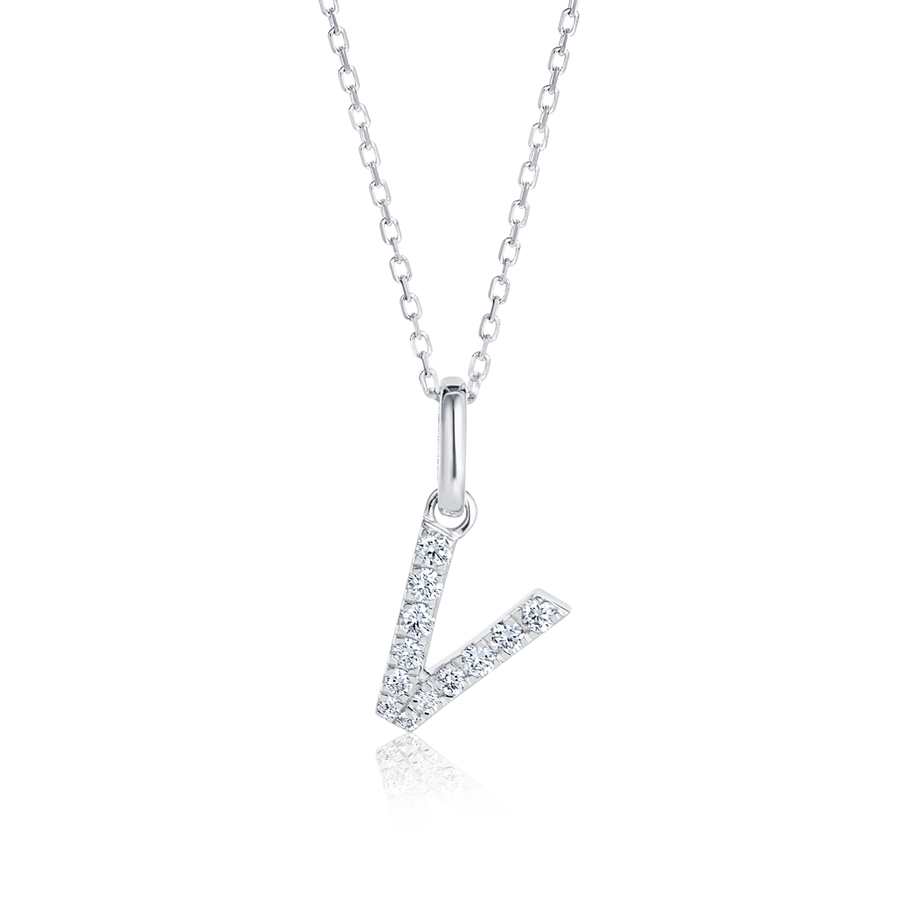 V Letter Lab-Grown Diamond Pendant White Gold