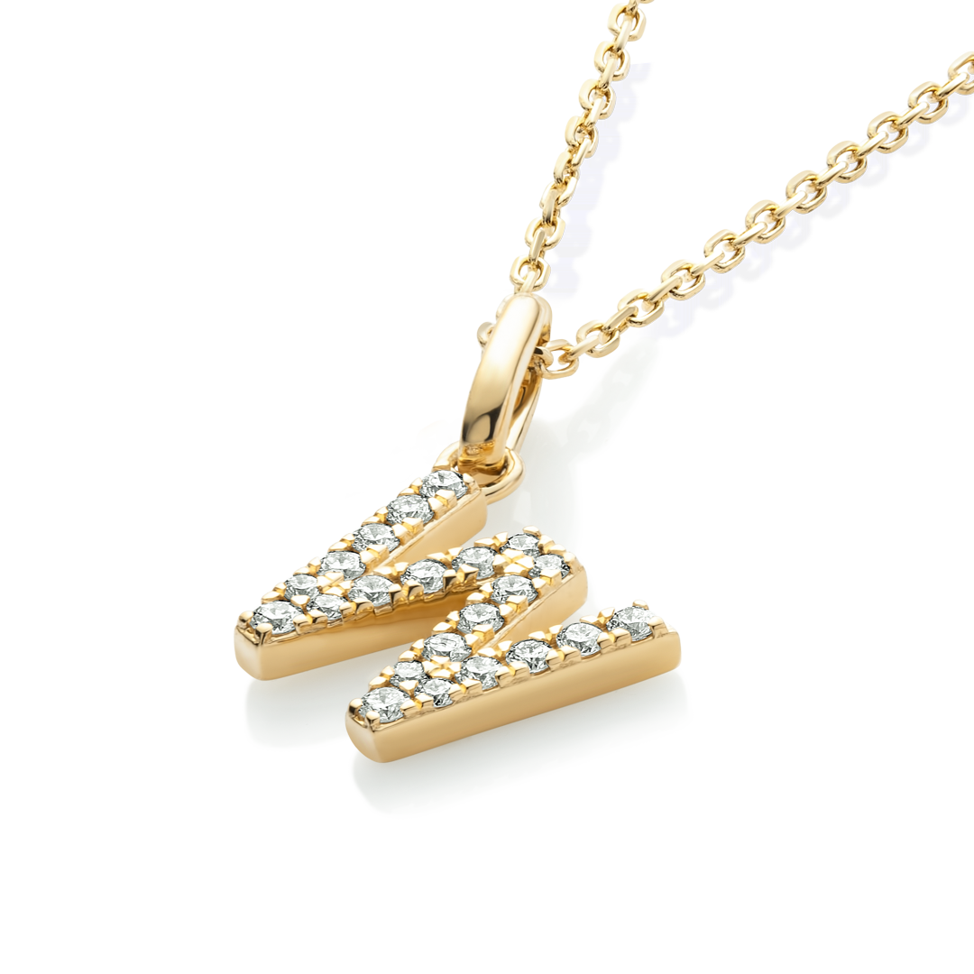 W Letter Lab-Grown Diamond Pendant Yellow Gold