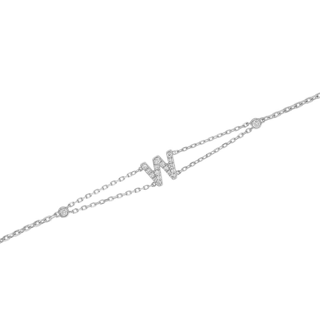 LETTER BRACELET WHITE GOLD - W