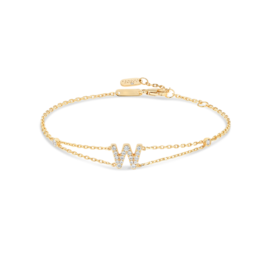 Natural Diamond Letter Bracelet White Gold - W