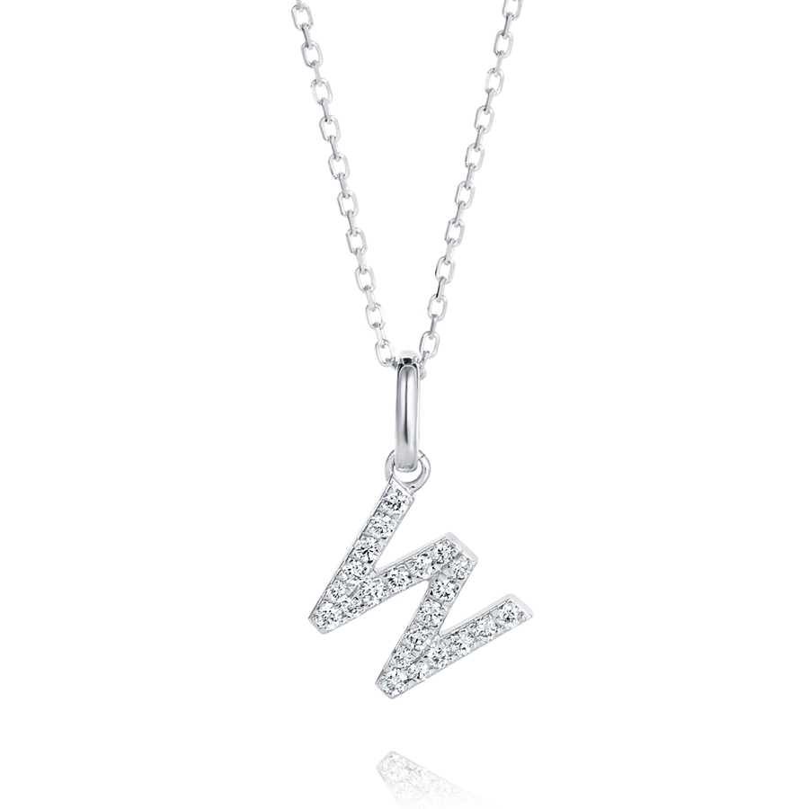 W Letter Lab-Grown Diamond Pendant White Gold