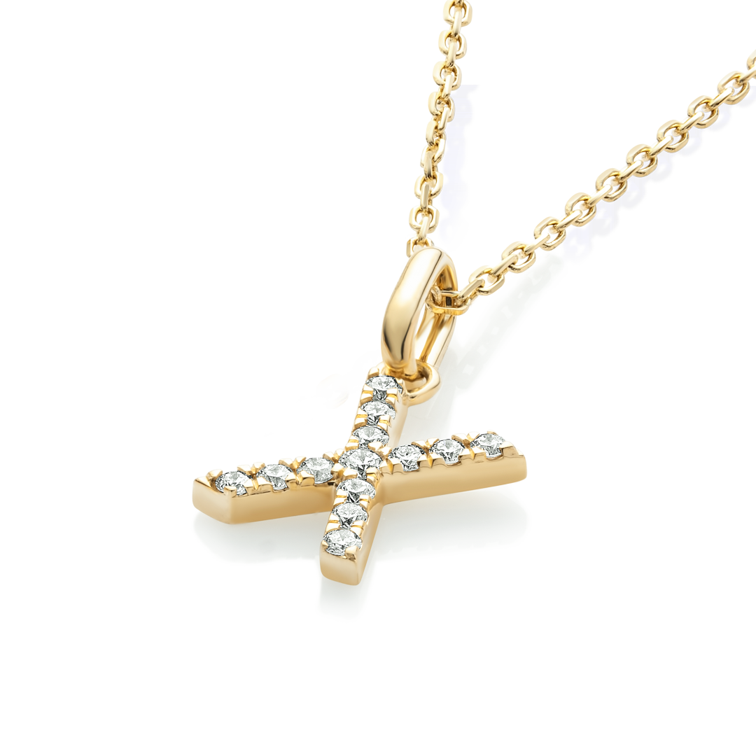X Letter Lab-Grown Diamond Pendant Yellow Gold