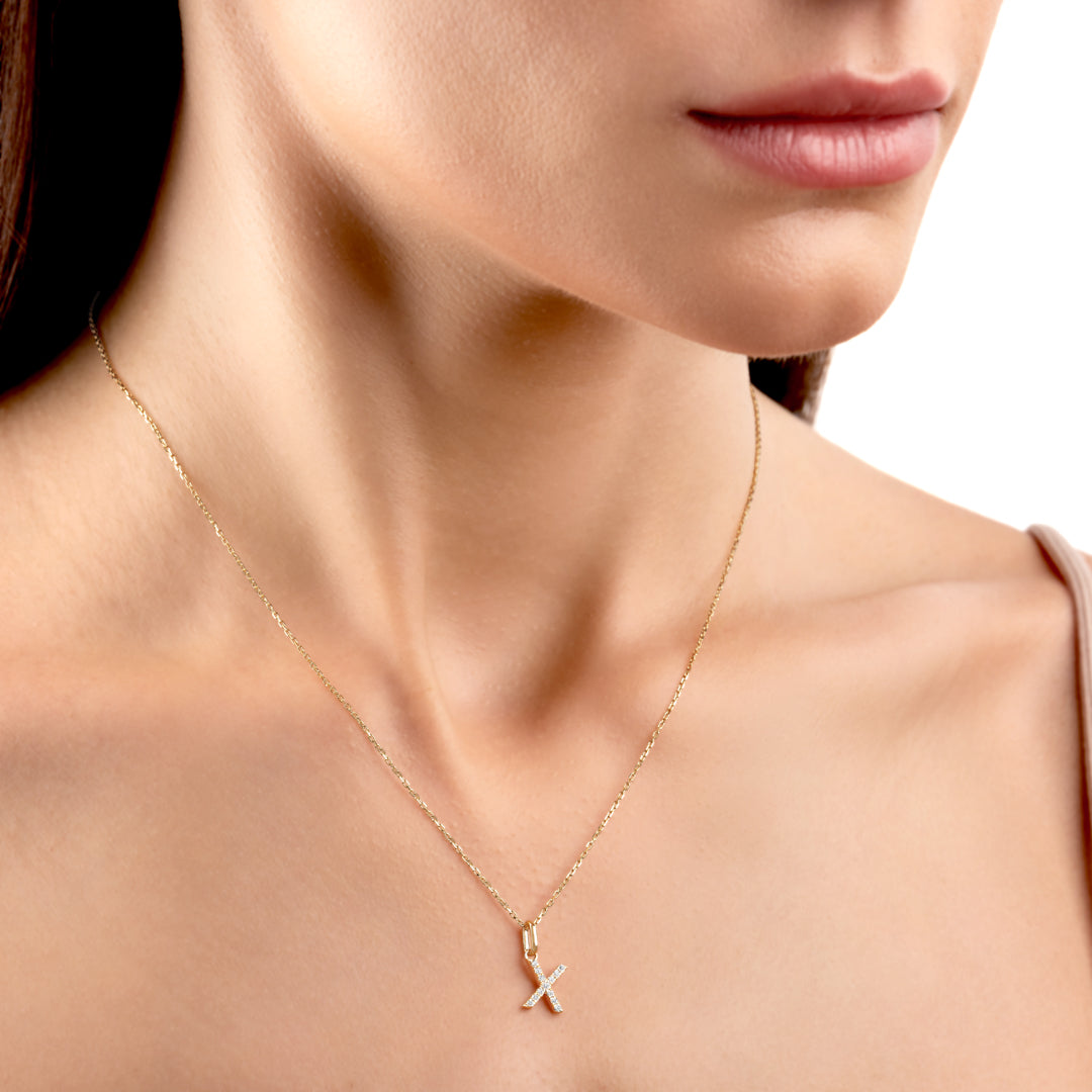 X Letter Lab-Grown Diamond Pendant Yellow Gold