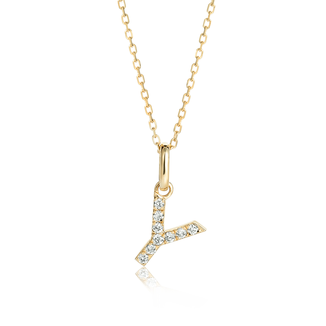 Y Letter Lab-Grown Diamond Pendant Yellow Gold