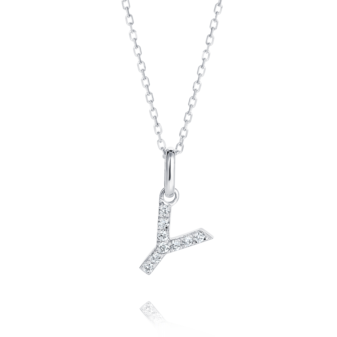 Y Letter Lab-Grown Diamond Pendant White Gold