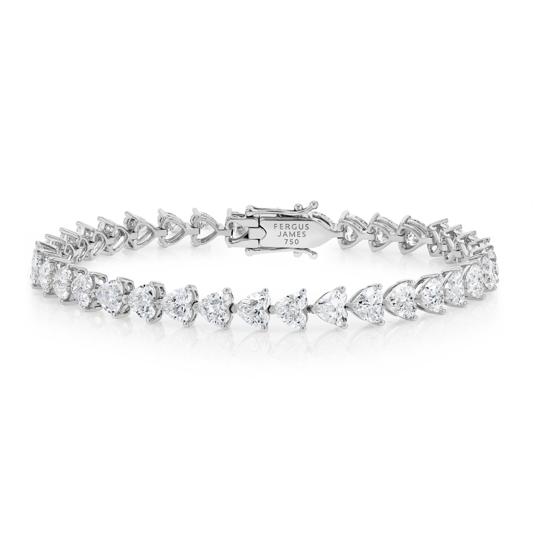 13ct Lab-Grown Heart Diamond Tennis Bracelet White Gold