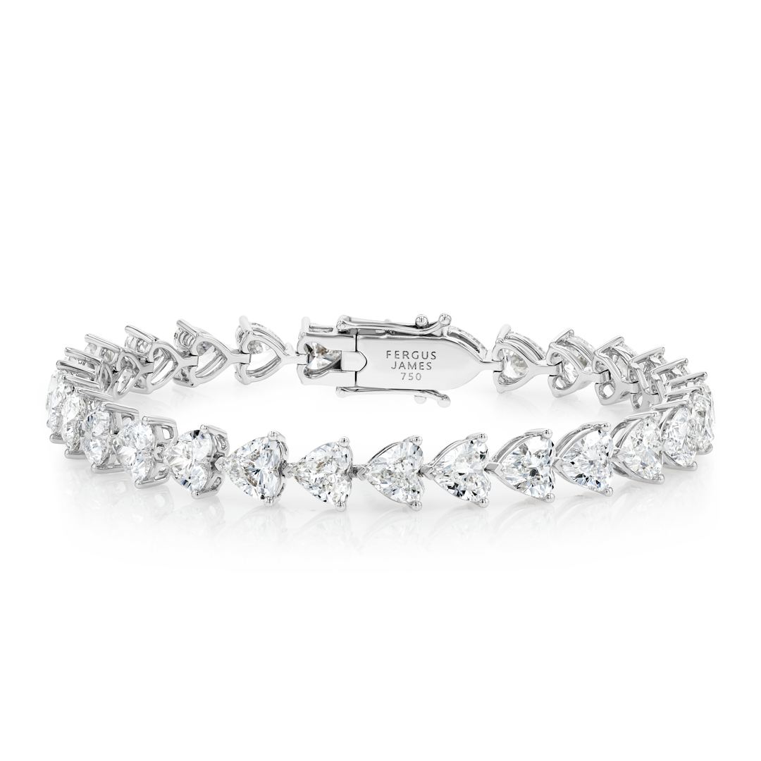 15ct Lab-Grown Heart Diamond Tennis Bracelet White Gold